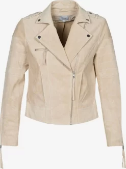Vila Leren Jassen Tussenjas Dames Beige
