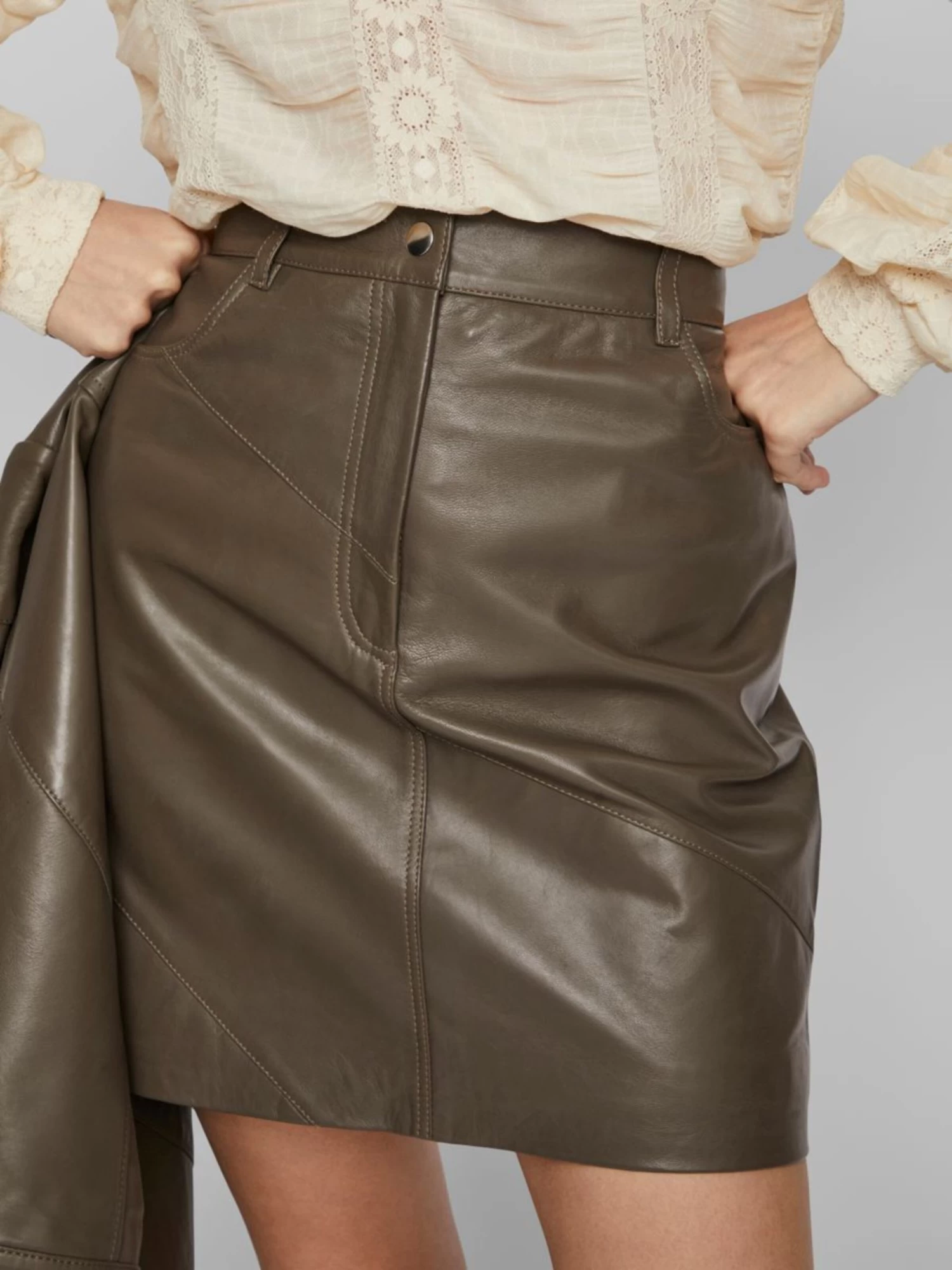 Vila Leren Rokken Rok Dames Bruin 2 Vila Leren Rokken Rok Dames Bruin - Afbeelding 2