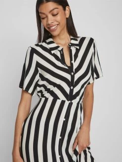 Vila Maxi Jurken Blousejurk Dames Zwart / Wit -Vila 171785bc93f7e7ad96eeed7c45117ace