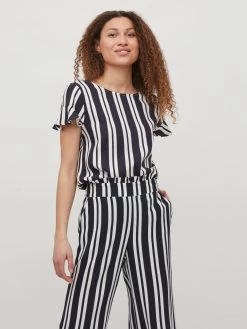Vila Blouses Met Korte Mouw Blouse Billy Dames Donkerblauw / Wit -Vila 1952d0670e4a736d26378f56b6384974