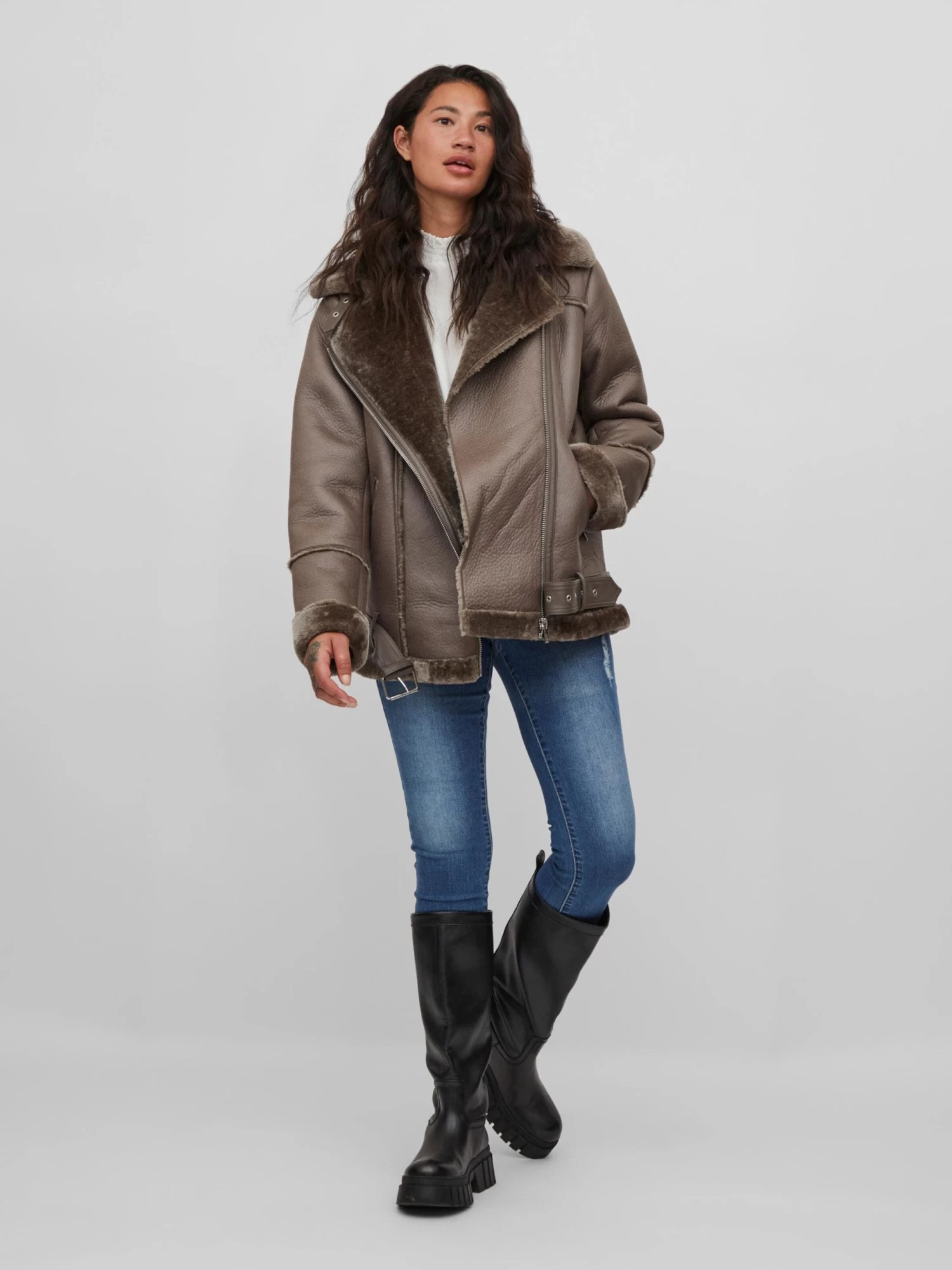 Vila Leren Jassen Winterjas Munka Dames Bruin 3 Vila Leren Jassen Winterjas Munka Dames Bruin - Afbeelding 3