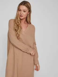 Vila Midi Jurken Jurk Ania Dames Beige -Vila 23a20ed2436d637520d0046d5b79470f scaled