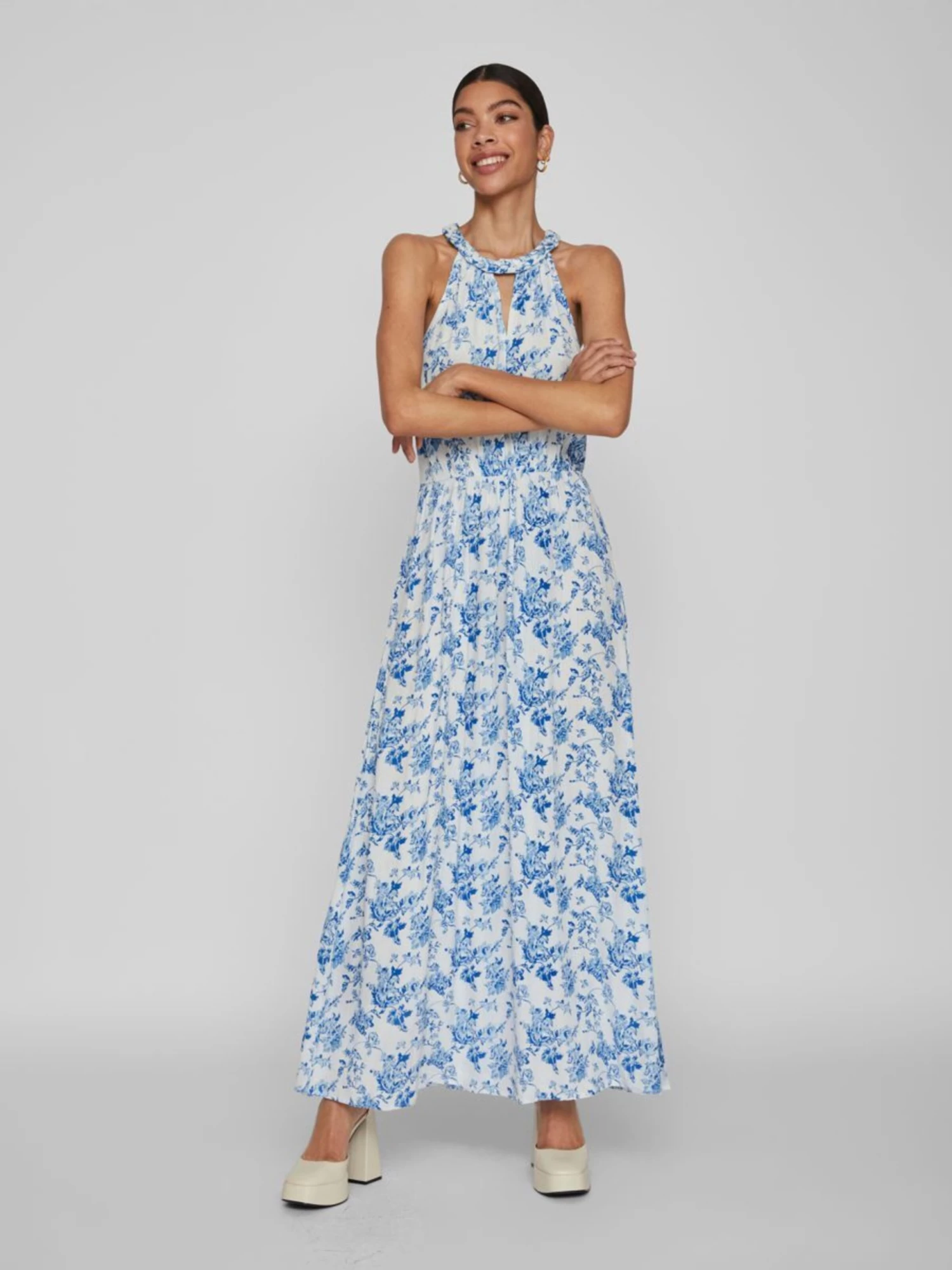 Vila Maxi Jurken Jurk Dames Blauw / Wit 5 Vila Maxi Jurken Jurk Dames Blauw / Wit - Afbeelding 5