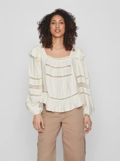 Vila Kanten Blouses Blouse Lucia Dames Lichtbeige -Vila 24ebe7d98509ebe4989a4cc8b82590dc