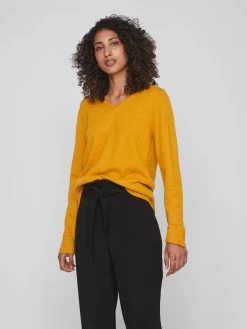 Vila Basic Truien Trui Ril Dames Goudgeel -Vila 2f0d97ed6bd3d771bdec68533db959f9