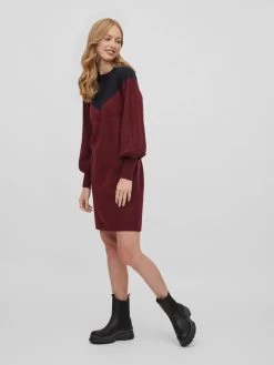 Vila Gebreide Jurken Gebreide Jurk Dames Wijnrood -Vila 318ead3e87a7296419727993bf5ff8a4