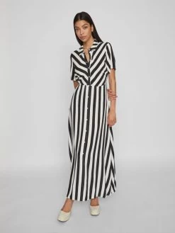 Vila Maxi Jurken Blousejurk Dames Zwart / Wit -Vila 35acac3525d4f33811c4167a4ba5c72b