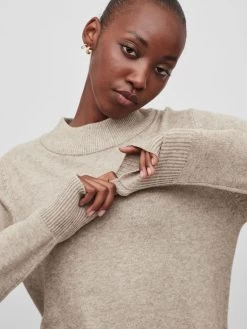 Vila Gebreide Jurken Gebreide Jurk Dames Beige -Vila 469f5870b2363bac400f429bdb42826e