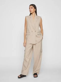 Vila Cargobroeken Wide Leg Cargobroek Dames Beige -Vila 58a21415801ce8b3b85ec9cdb1fbc66b