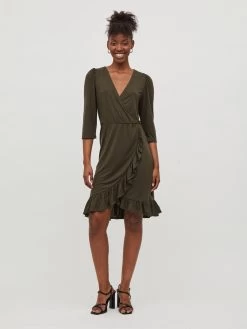 Vila Mini Jurken Jurk Dames Olijfgroen -Vila 59b43eb0b2393525527391e454f9f8c0