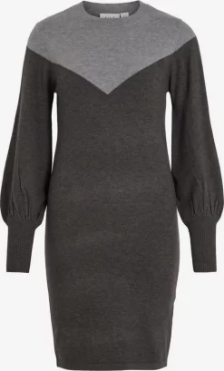 Vila Gebreide Jurken Gebreide Jurk Dames Antraciet / Lichtgrijs