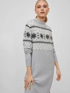 Vila Gebreide Jurken Gebreide Jurk Dames Grijs -Vila 6a941f4f469d4f284d4b92402be8b652