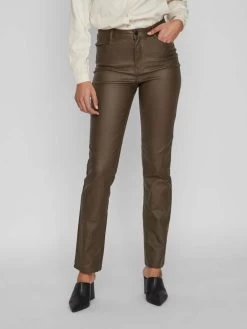 Vila Leren Broeken Regular Broek COMMIT Dames Kaki -Vila 701c7080155d6023ce6d495ef9aff183