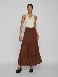 Vila Maxi Rokken Rok Dames Bruin -Vila 758481d132e343db1e3669282b80f499