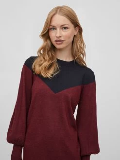 Vila Gebreide Jurken Gebreide Jurk Dames Wijnrood -Vila 76bb4b8838a4a85945167ed0583add28