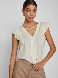 Vila T-shirts Shirt Juliana Dames Ecru -Vila 7ea750506411879b503b6a27273c8b2a