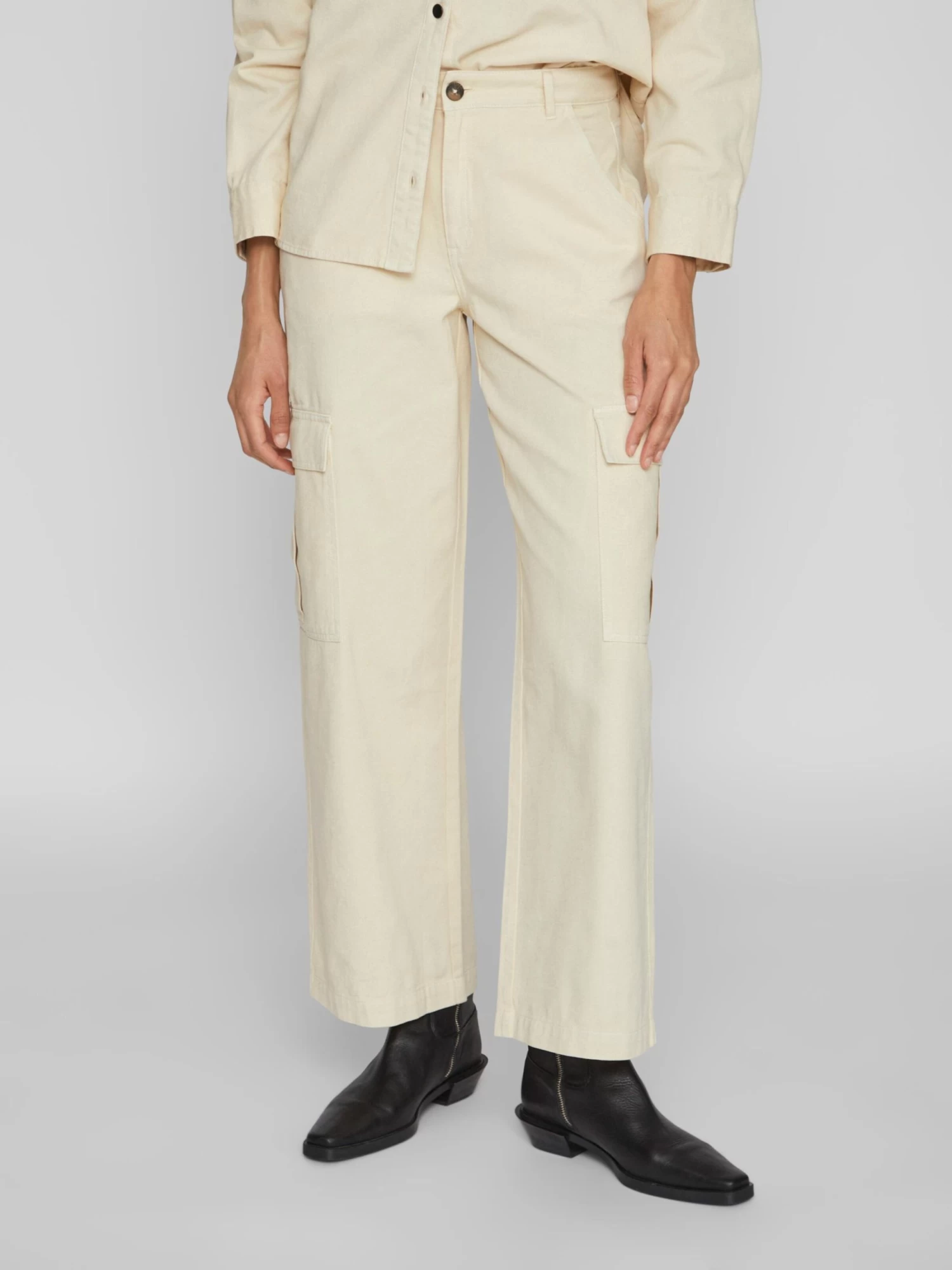 Vila Straight Regular Cargojeans Tilo Dames Crème 3 Vila Straight Regular Cargojeans Tilo Dames Crème - Afbeelding 3