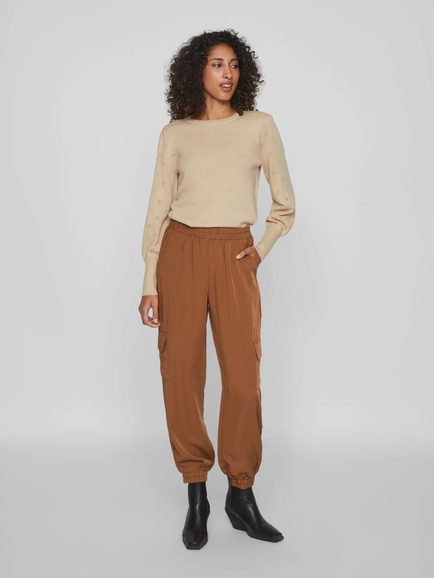 Vila Cargobroeken Tapered Cargobroek Dames Karamel 5 Vila Cargobroeken Tapered Cargobroek Dames Karamel - Afbeelding 5
