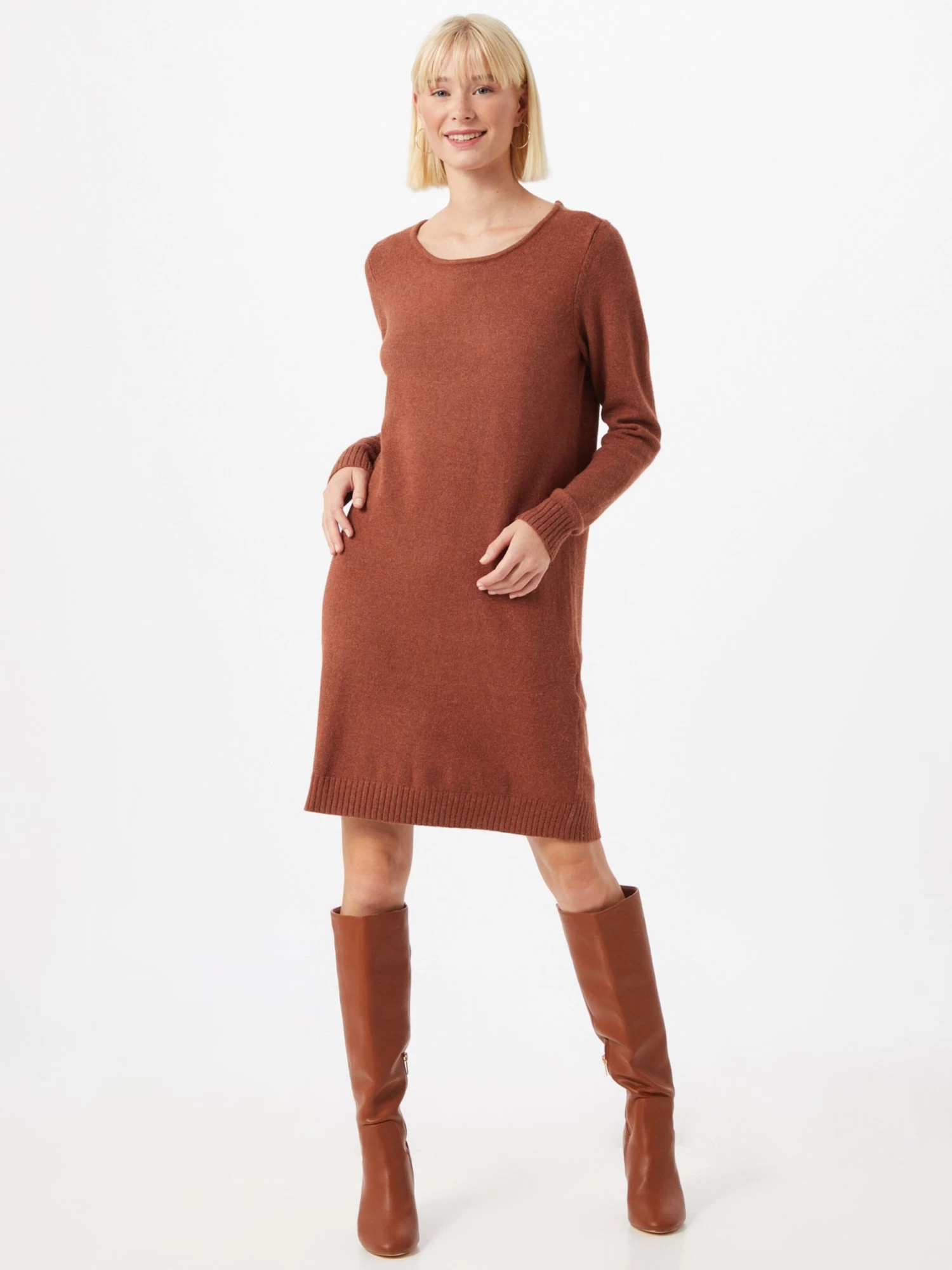 Vila Gebreide Jurken Gebreide Jurk Dames Oker 2 Vila Gebreide Jurken Gebreide Jurk Dames Oker - Afbeelding 2