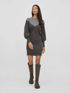 Vila Gebreide Jurken Gebreide Jurk Dames Antraciet / Lichtgrijs -Vila 93aa84daa384fe94698e631456807c10