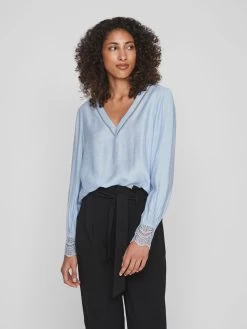 Vila Kanten Blouses Blouse Dames Blauw -Vila abe6b1fea214da67bdc094411780750f