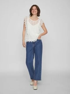 Vila Kanten Tops Top Dames Wit -Vila ae544a330faf5fee53c3b9839efe256c