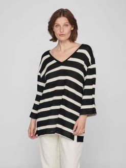 Vila Shirts Met 3/4 Mouw Shirt Dames Beige / Zwart -Vila d6adfee667fb762338ec4f15026088ef