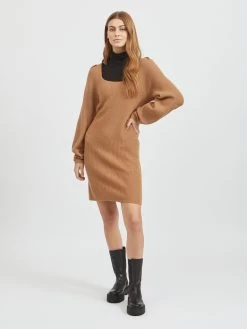 Vila Gebreide Jurken Gebreide Jurk Dames Bruin -Vila d76702b807e7c700e0651eaa3fee971f