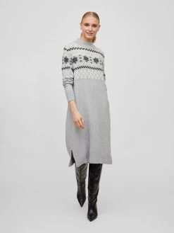 Vila Gebreide Jurken Gebreide Jurk Dames Grijs -Vila d95844c143a34c609966e91c54fa911f