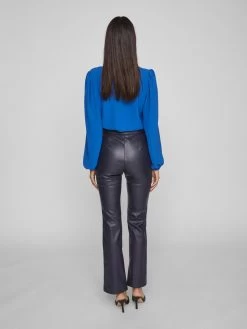 Vila Leren Broeken Flared Broek Nanna Dames Navy -Vila de709001359a5324e94a4161e12967dc