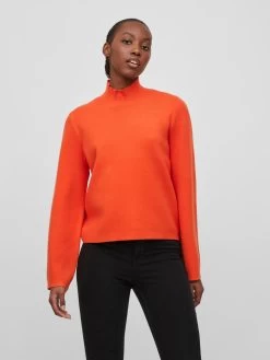 Vila Basic Truien Trui LILAH Dames Oranjerood -Vila e0e2bb16287f4c15c67e25b7fa0fdff7