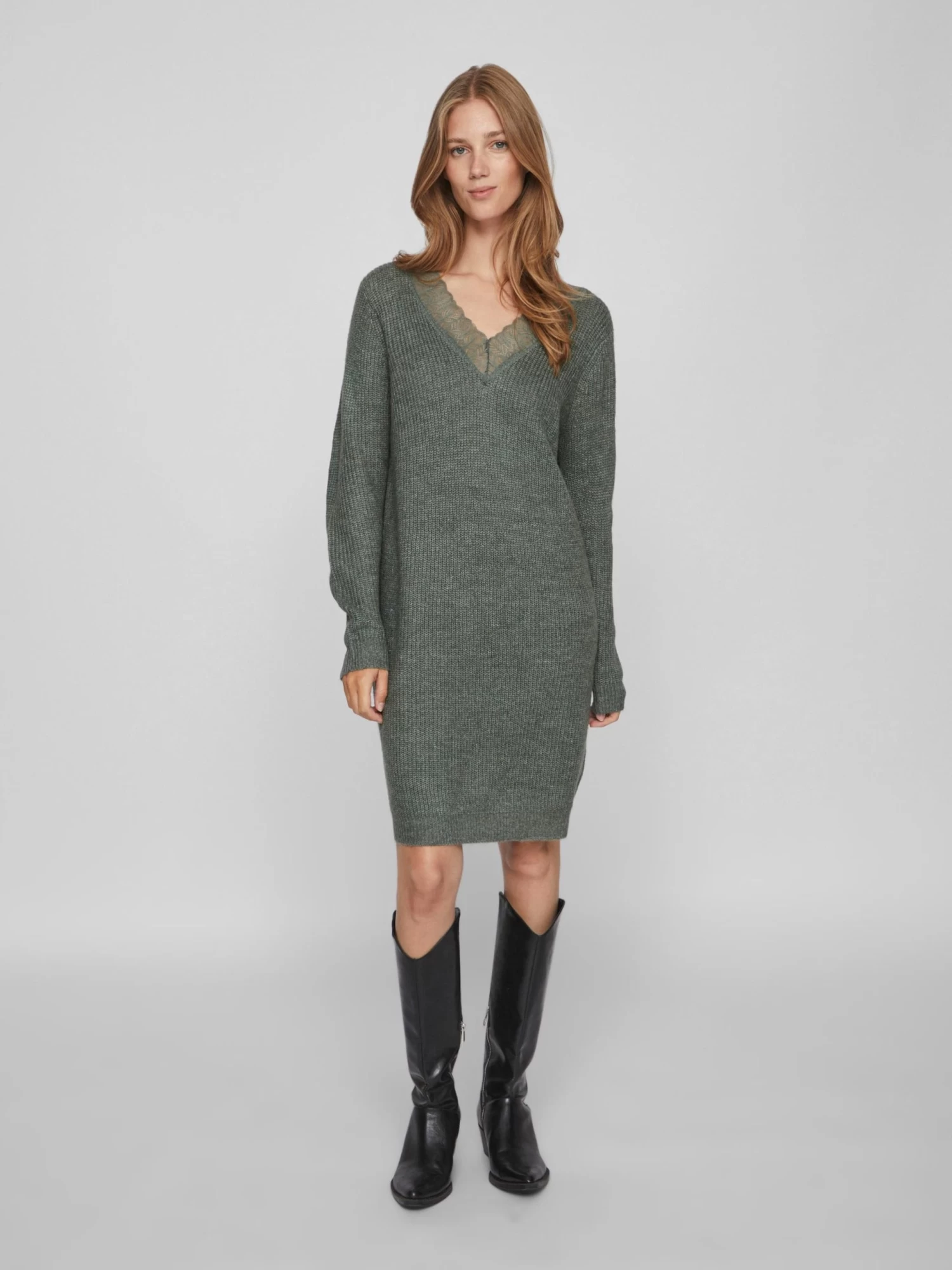Vila Gebreide Jurken Gebreide Jurk Glacy Dames Donkergroen 3 Vila Gebreide Jurken Gebreide Jurk Glacy Dames Donkergroen - Afbeelding 3