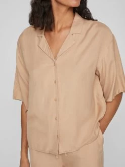 Vila Blouses Met Korte Mouw Blouse Dames Beige -Vila f7904b135cf546b91220c34909b39745