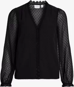 Vila Kanten Blouses Blouse Dobba Dames Zwart
